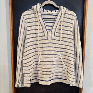 Faherty Hoodie Womens Cream Blue Azure Striped Pacifica Terry